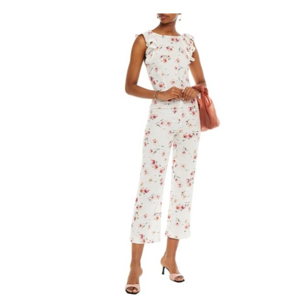 NEW! PALOMA BLUE Astrid Cropped Floral-print Linen-blend Jumpsuit - Size Small - Picture 1 of 3